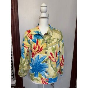 90's Life Style Petite Womens Tropical Cotton Jacket Multicolor Size PL